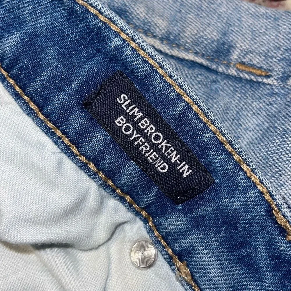 J. Crew Womens Frayed Hem‎ Mid Rise Slim Broken-In Boyfriend Jeans Blue Size 26